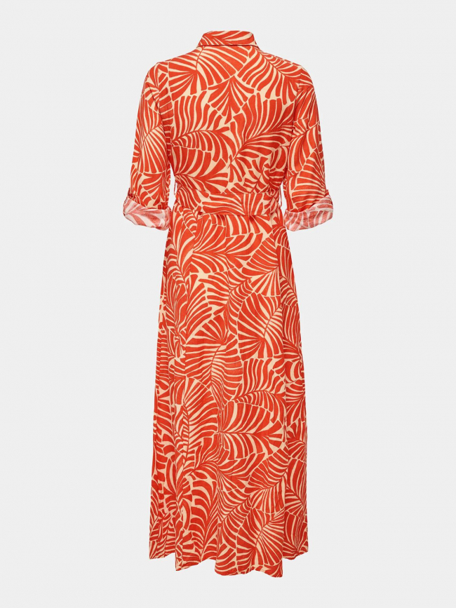 Robe midi imprimés lin callie rouge orange femme - Only