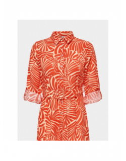 Robe midi imprimés lin callie rouge orange femme - Only