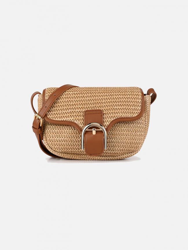 Sac bandoulière pcluna straw marron femme - Pieces