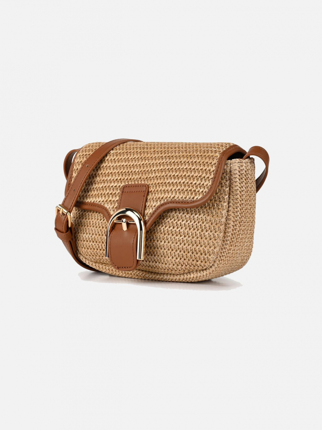 Sac bandoulière pcluna straw marron femme - Pieces