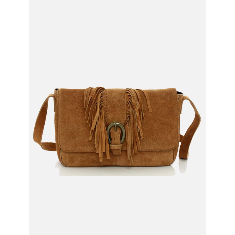 Sac bandoulière pcanis suede cuir marron femme - Pieces