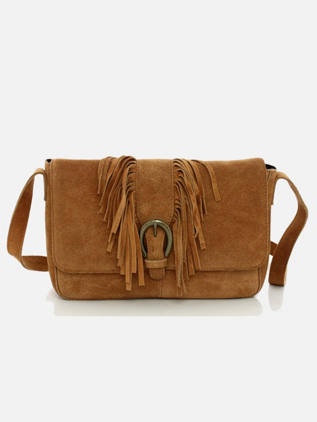 Sac bandoulière pcanis suede cuir marron femme - Pieces