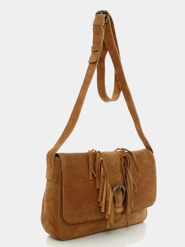 Sac bandoulière pcanis suede cuir marron femme - Pieces