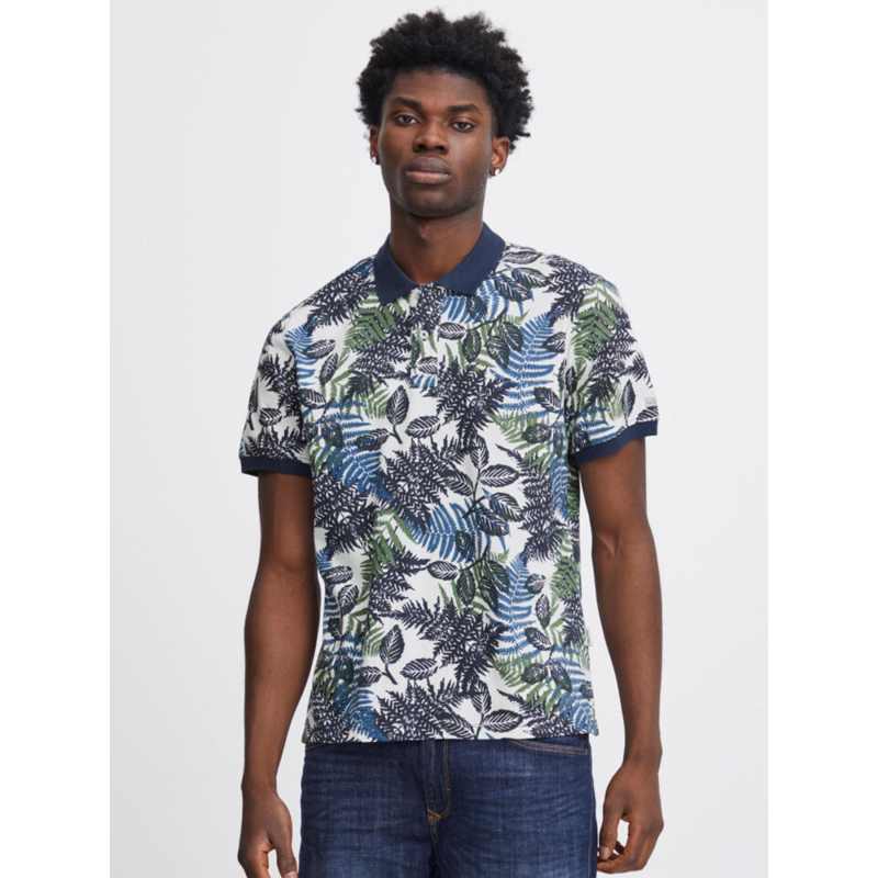 Polo manches courtes imprimé floral blanc bleu homme - Blend