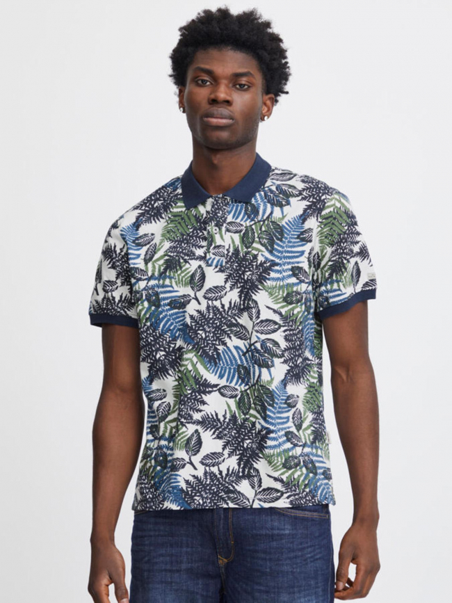 Polo manches courtes imprimé floral blanc bleu homme - Blend