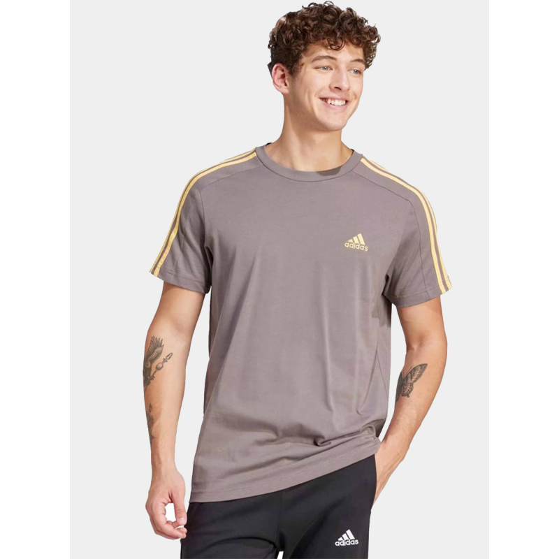 T-shirt 3 stripes marron doré homme - Adidas