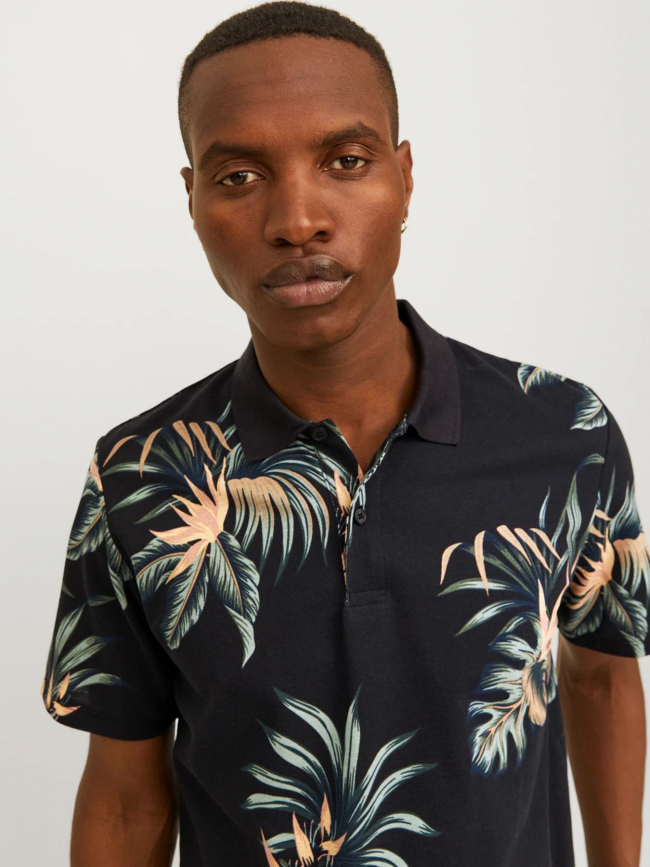 Polo manches courtes floral noir homme - Jack & Jones