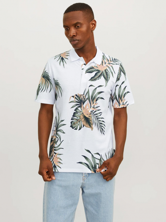 Polo manches courtes floral blanc homme - Jack & Jones