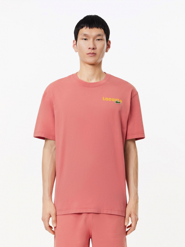 T-shirt logo brodé dos imprimé vieux rose homme - Lacoste