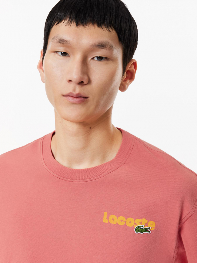 T-shirt logo brodé dos imprimé vieux rose homme - Lacoste