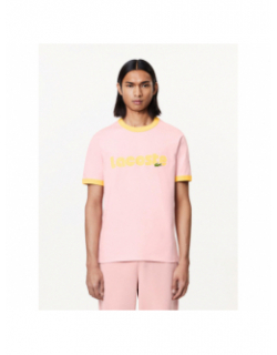 T-shirt imprimé logo jaune rose homme - Lacoste