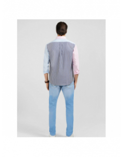 Chemise regular patch japo rayée rose bleu homme - Eden Park