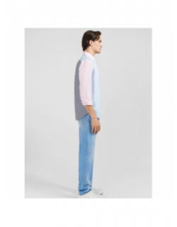 Chemise regular patch japo rayée rose bleu homme - Eden Park