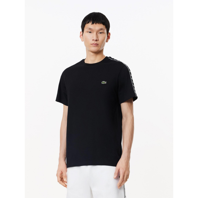 T-shirt uni bandes logo noir homme - Lacoste