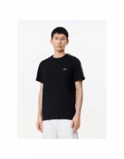 T-shirt uni bandes logo noir homme - Lacoste