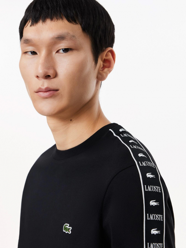 T-shirt uni bandes logo noir homme - Lacoste