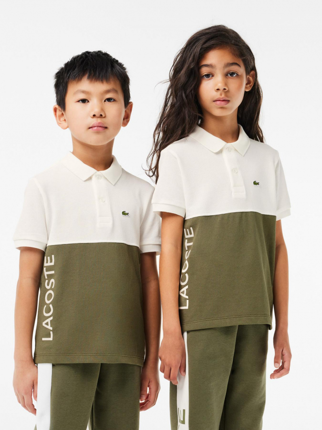 Polo manches courtes bicolore kaki crème enfant - Lacoste