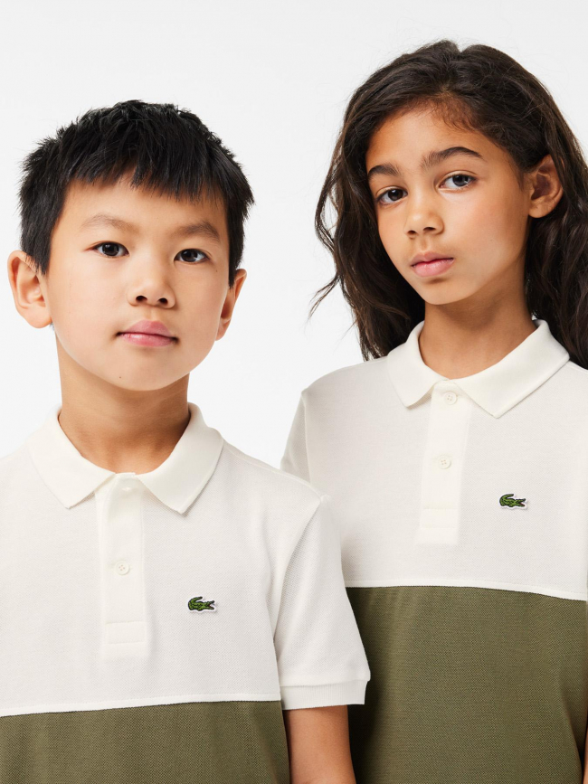 Polo manches courtes bicolore kaki crème enfant - Lacoste