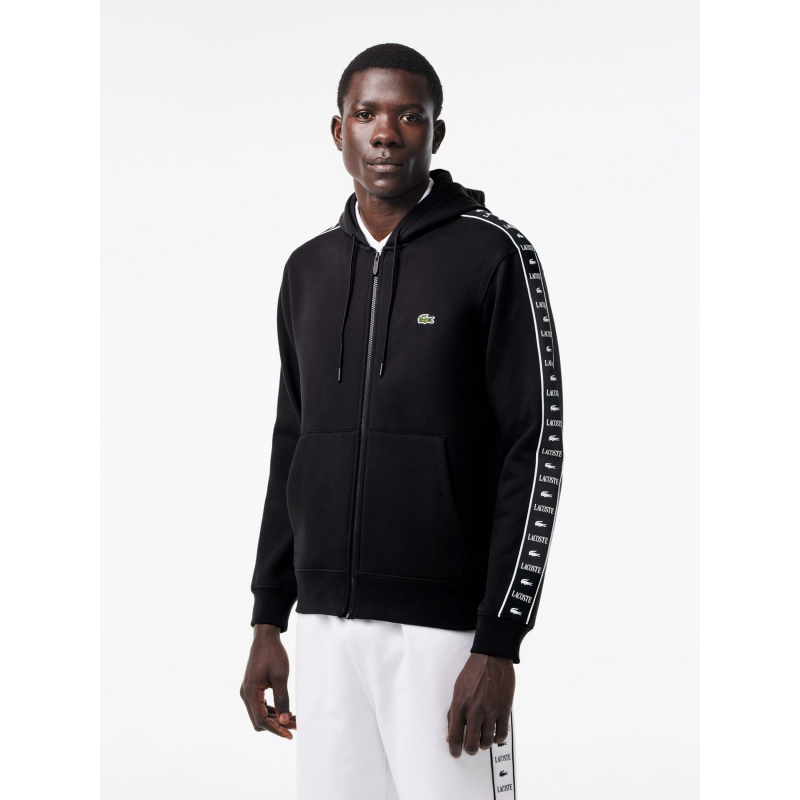 Sweat à capuche zippé logo manches noir homme - Lacoste