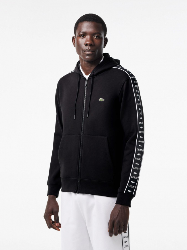 Sweat à capuche zippé logo manches noir homme - Lacoste