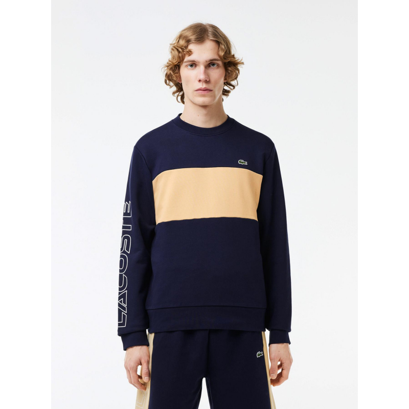 Sweatshirt logo brodé bicolore bleu marine homme - Lacoste