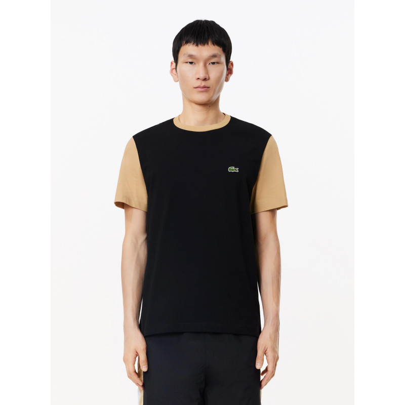 T-shirt uni col beige noir homme - Lacoste
