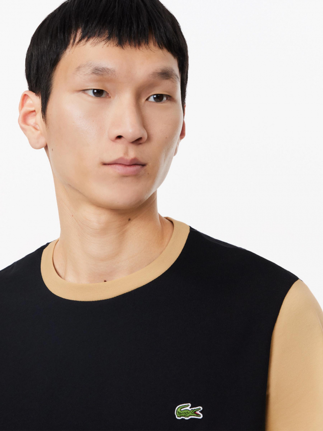 T-shirt uni col beige noir homme - Lacoste