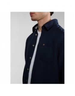 Chemise uni linen bleu marine homme - Napapijri