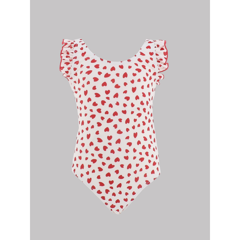 Maillot de bain 1 pièce ninon coeurs blanc rouge fille - Lagon Bleu