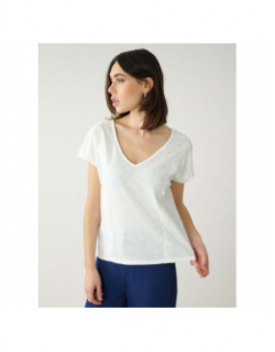 T-shirt col v nara blanc femme - Deeluxe