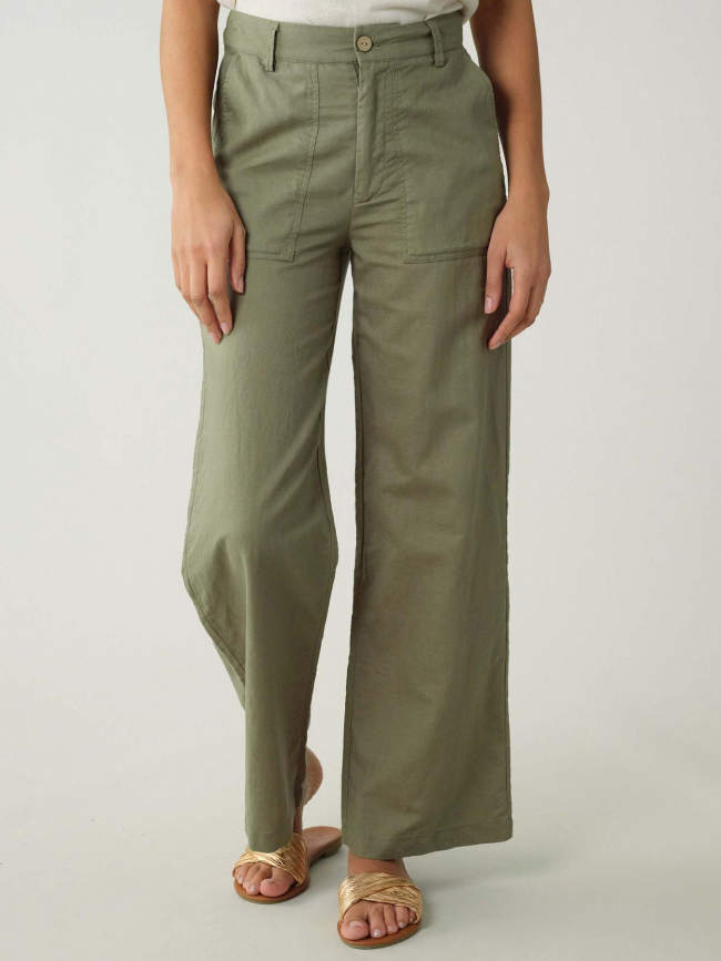 Pantalon ample en lin sohana kaki femme - Deeluxe