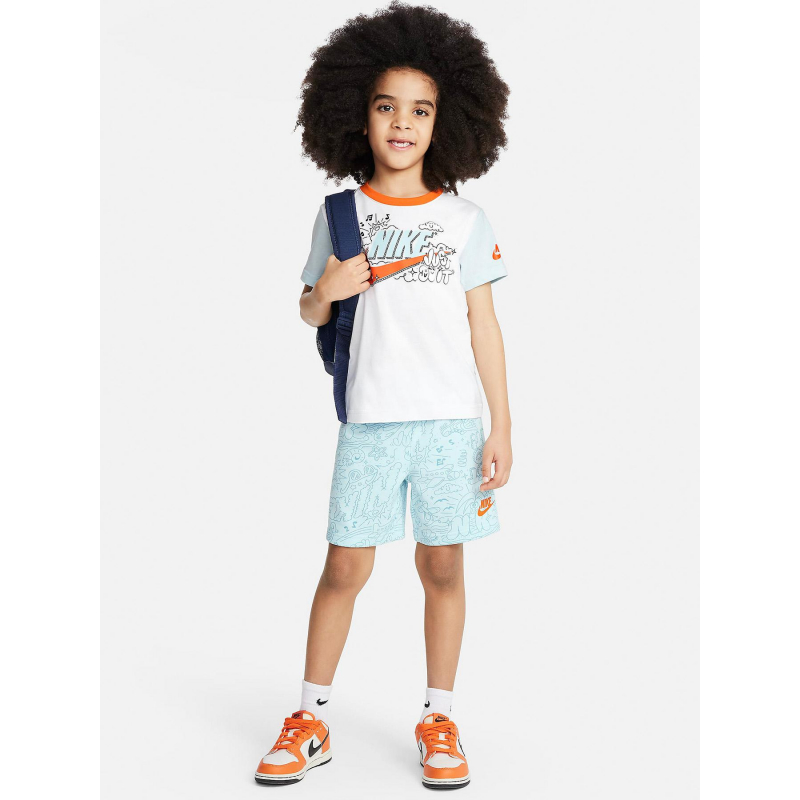 Ensemble short t-shirt dessins bleu blanc enfant - Nike