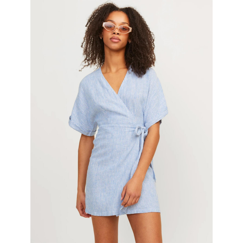 Robe portefeuille rayée raya en lin bleu femme - Jjxx