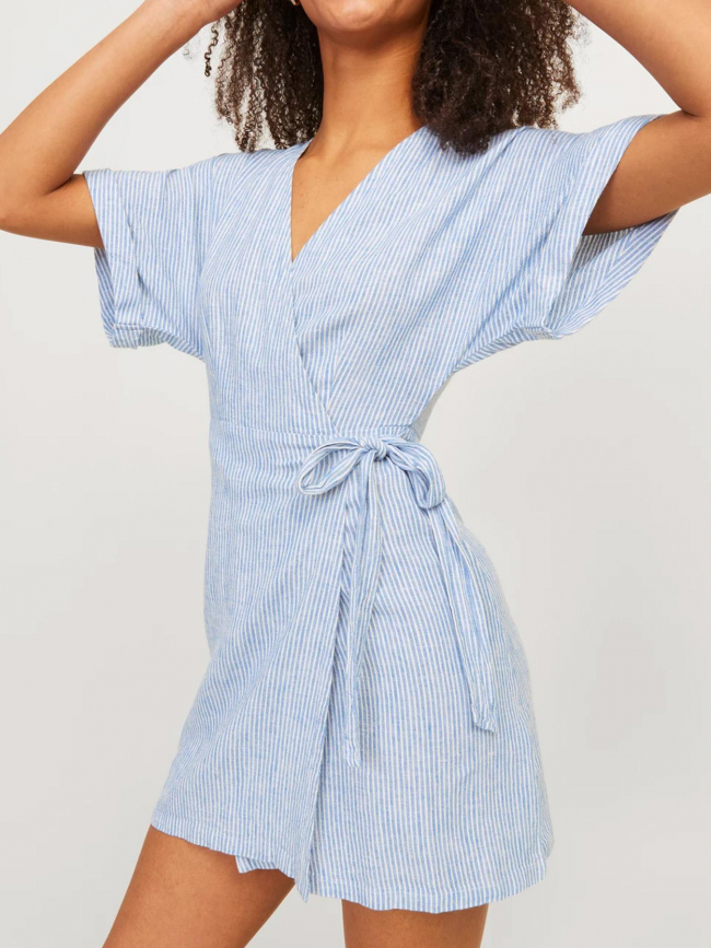 Robe portefeuille rayée raya en lin bleu femme - Jjxx