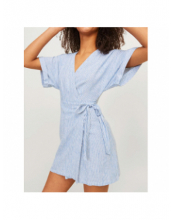 Robe portefeuille rayée raya en lin bleu femme - Jjxx