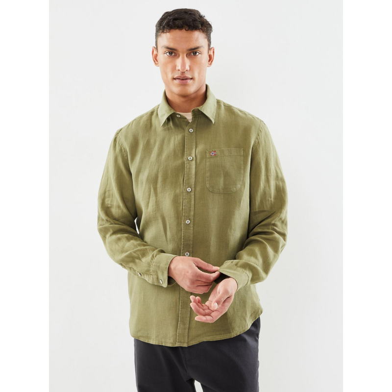 Chemise à motif g-linen vert homme - Napapijri