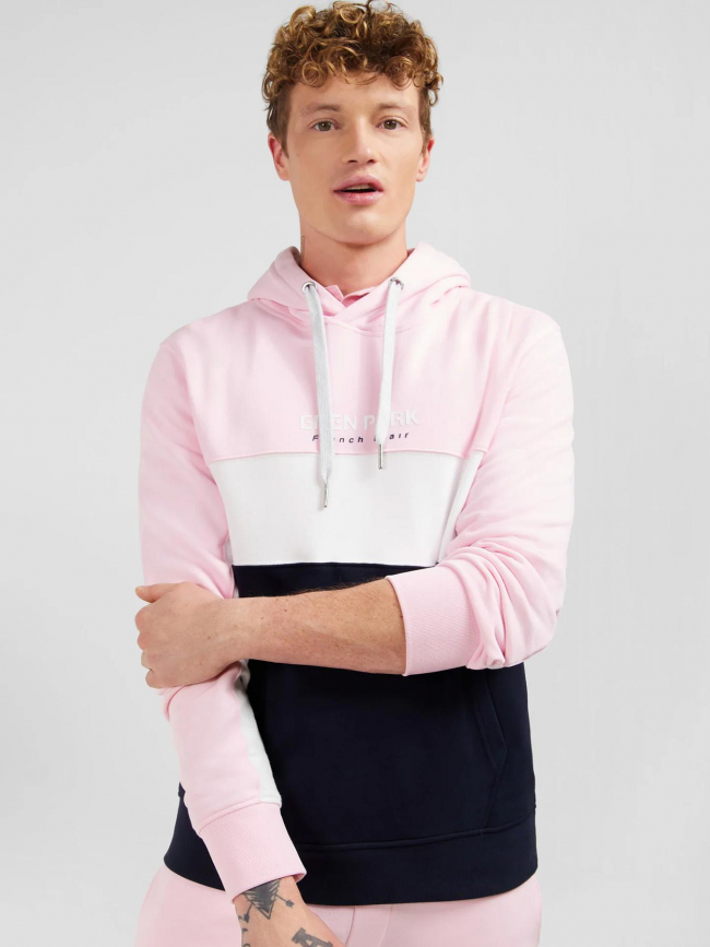 Sweat à capuche colorblock girondin bleu rose homme - Eden Park