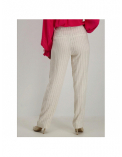 Pantalon rayé lin dola beige femme - Only