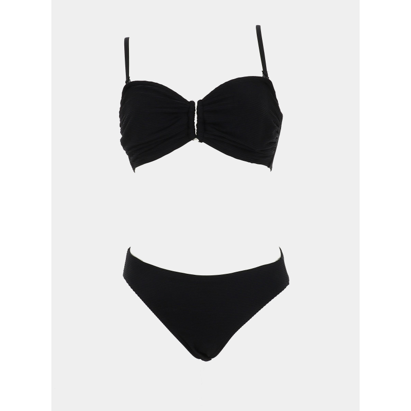 Maillot de bain 2 pièces ines côtelé noir femme - Lagon Bleu