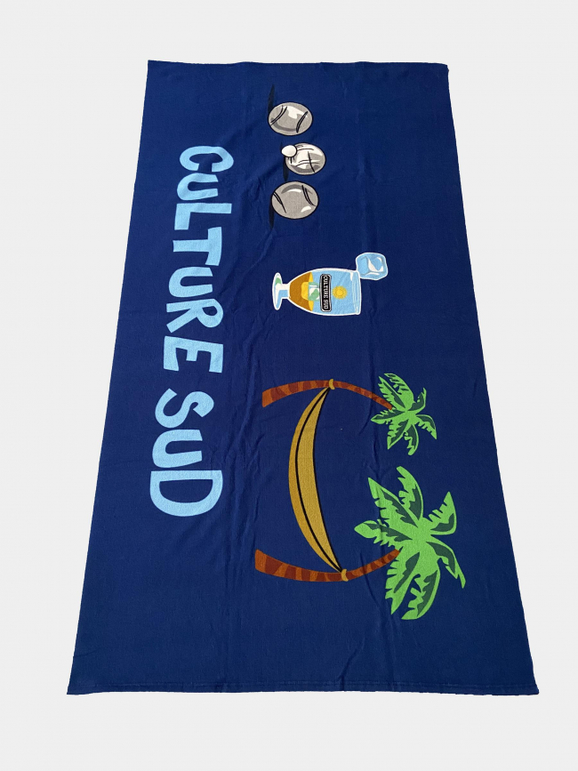 Serviette de plage oualie apéro pétanque bleu - Culture Sud