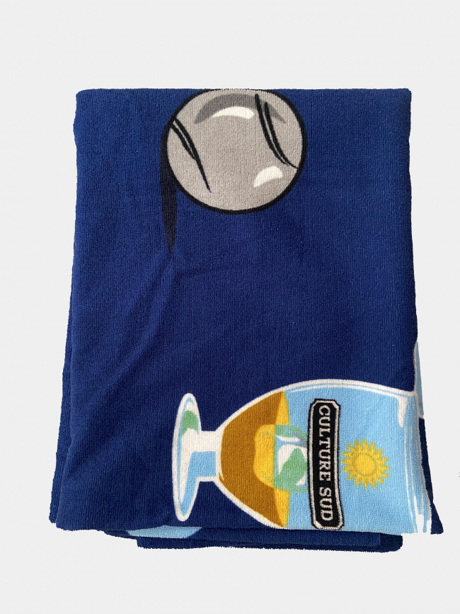 Serviette de plage oualie apéro pétanque bleu - Culture Sud