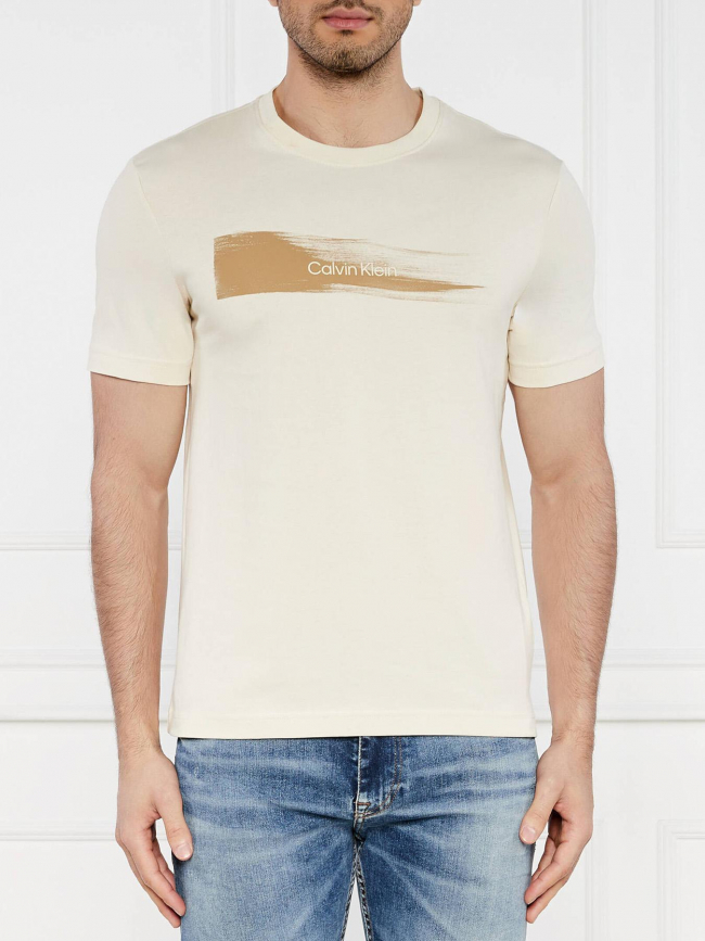 T-shirt brush logo beige homme - Calvin Klein