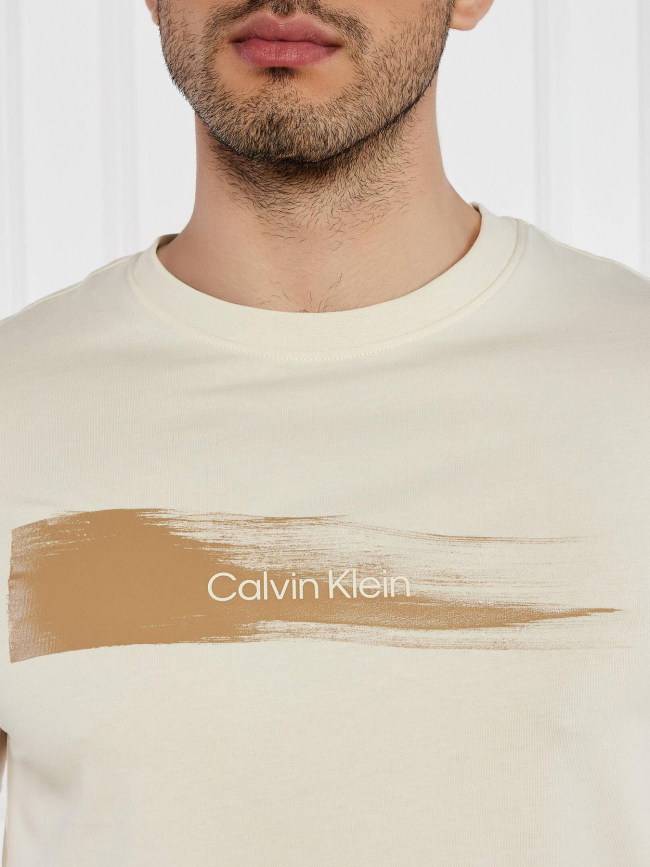 T-shirt brush logo beige homme - Calvin Klein