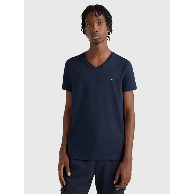 T-shirt col v stretch slim bleu marine homme - Tommy Hilfiger