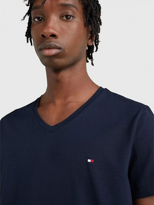 T-shirt col v stretch slim bleu marine homme - Tommy Hilfiger