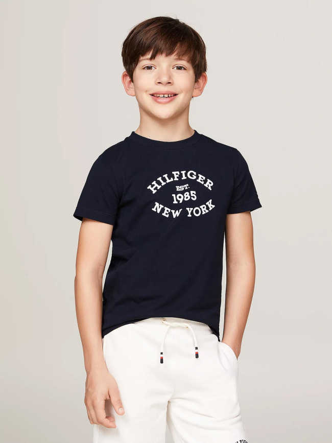 T-shirt monotype flock bleu marine enfant - Tommy Hilfiger