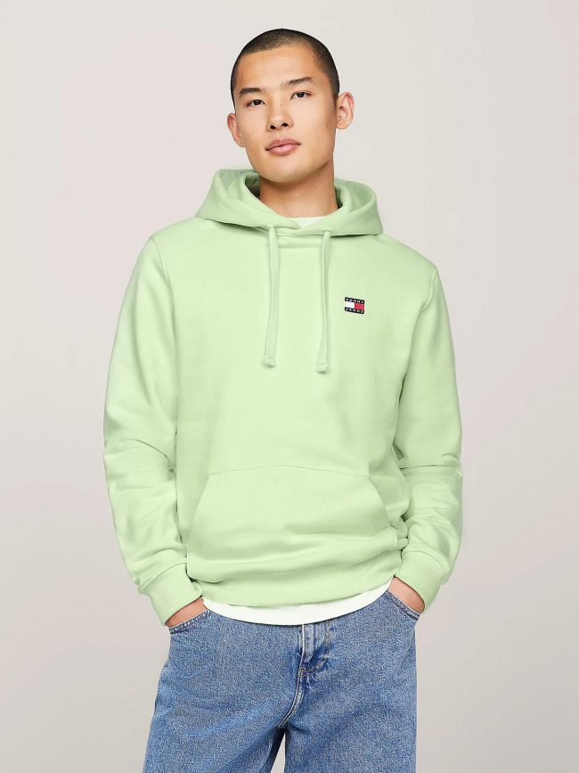 Sweat à capuche regular badge vert homme - Tommy Jeans