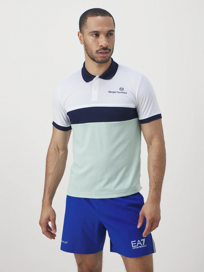 Polo mc elfetta blanc bleu vert homme - Sergio Tacchini