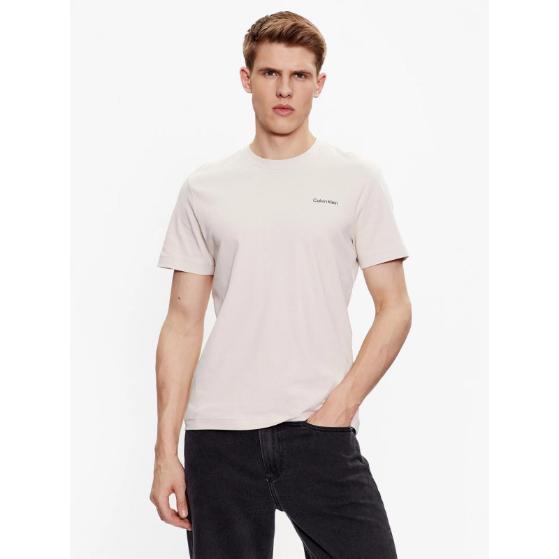 T-shirt micro logo interlock beige homme - Calvin Klein