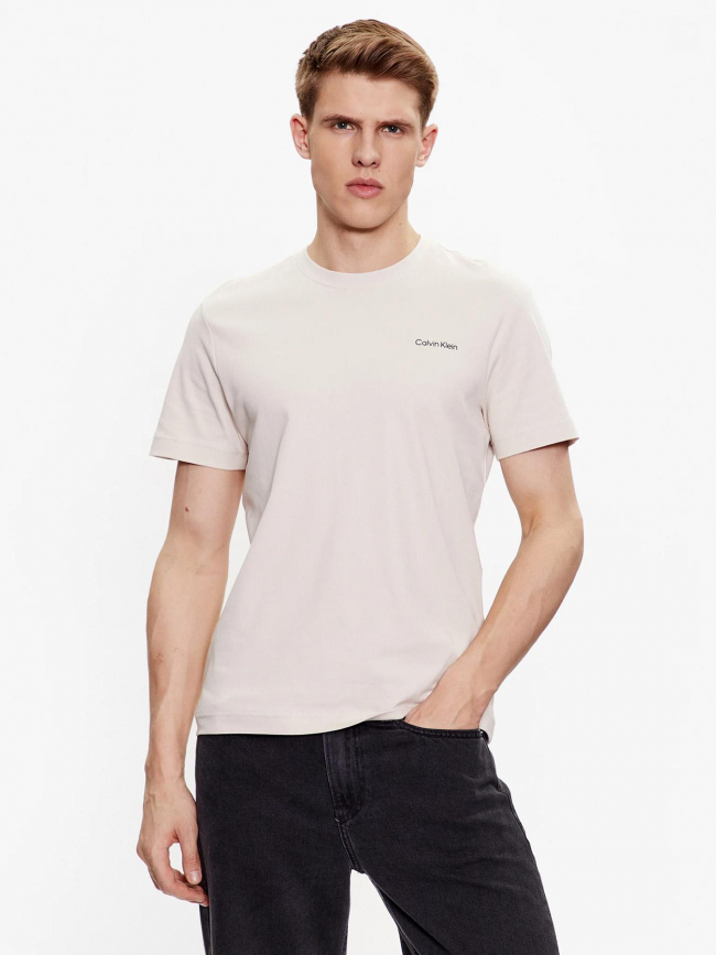 T-shirt micro logo interlock beige homme - Calvin Klein